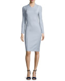 Fitted Long-Sleeve Stretch-Wool Dress, Black