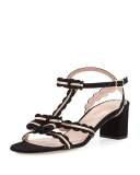 medea low-heel suede sandal with bows, black