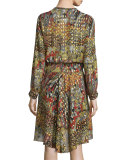 Metallic Silk Multipattern Dress, Multicolor