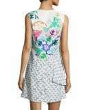 Sleeveless Floral Ruffled Dress, White