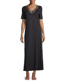 Valencia Short-Sleeve Long Gown, Black
