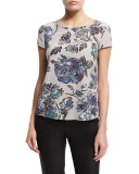 Short-Sleeve Floral-Print Blouse, Multi Colors