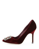 Hangisi Crystal-Buckle Velvet 105mm Pump, Bordo