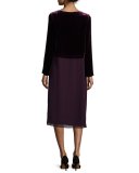 Washable Velvet Long-Sleeve Duster Dress, Petite