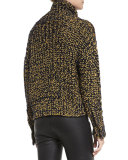 Sandra Cropped Melange Turtleneck Sweater, Navy/Gold
