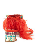 Jeweled Feather-Ankle 45mm Sandal, Lacca
