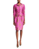 Jacquard Pleated-Waist Sheath Dress, Pink