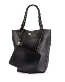 Hex Medium Whipstitch Leather Bucket Bag, Black