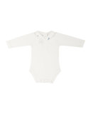 Long-Sleeve Collared Jersey Playsuit, White/Blue, Size 3-18 Months