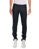 Clean Stretch-Denim Biker Jeans, Black