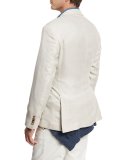 Three-Button Textured Linen-Blend Traditional Blazer