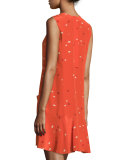 Sleeveless Dash-Print Shift Dress, Tangerine Multi