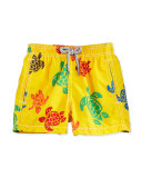 Turtle-Print Swim Trunks, Yellow/Multicolor, Size 2-6