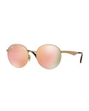 Round Mirrored Sunglasses, Golden/Pink