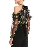 Kylie Embroidered Garden Top, Black