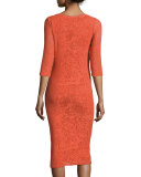 Square-Neck Stretch-Lace Sheath Dress, Tangerine