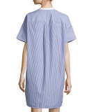 Striped Cotton Poplin Shirtdress, Blue/White