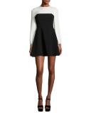 Serphina Two-Tone Long-Sleeve Mini Dress, Black/White
