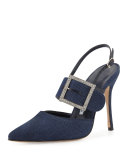 Beladona Denim Buckled Slingback Pump, Denim Blue