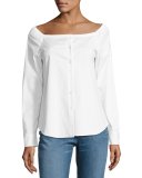 Auriana Stretch-Cotton Off-the-Shoulder Top, White