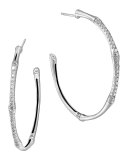 Bamboo Silver Diamond Large Hoop Earrings