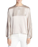 Silk Satin Slit-Back Blouse