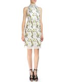 Halter-Neck Floral-Embroidered Dress, White Floral