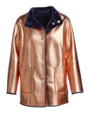 Culver Reversible Faux-Fur Coat, Deep Navy/Multicolor