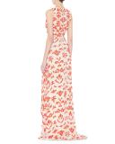 Juela Cutout High-Low Gown, Nude/Poppy