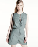 Sleeveless Pleated Linen-Blend Romper, Army