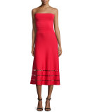 Strapless Fit-and-Flare Ponte Dress, Red