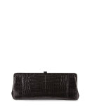 Small Frame Crocodile Clutch Bag, Black Shiny