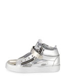 Men's Shiny Vinyl Mid-Top Sneaker, Silver