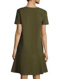 Vinita Short-Sleeve Bi-Stretch Dress, Dark Green
