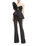 Dixie Circle-Jacquard Flared Pants, Black