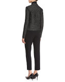 Layla Jacquard Mandarin-Collar Jacket, Caviar/Frost