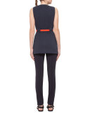 Sleeveless Jewel-Neck Belted Tunic, Navy
