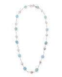 Aquamarine & Coin Pearl Long Necklace, 35"L