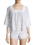 Minnie Geometric-Embroidered Shorts, Pure White