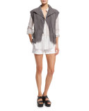 Cap-Sleeve Nubuck Leather Vest