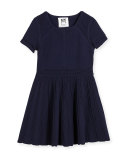 Short-Sleeve Textured Fit-and-Flare Dress, Blue, Size 4-7