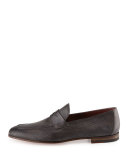 Perforated Leather Penny Loafer, Gray