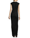 Quinn Hand-Embellished Front-Slit Gown, Black