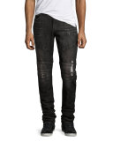 Rocco Distressed Simple Moto Jeans, Black