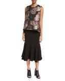 Floral-Brocade Trapeze Sleeveless Blouse, Multi
