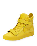 Men's Double-Strap Leather High-Top Sneaker, Yellow