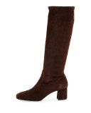 Stretch-Suede Knee Boot, Brown 
