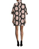 jacquard petal stamp mini dress, black/natural