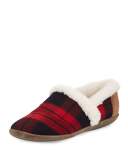 Plaid Faux-Shearling Slipper, Dark Red