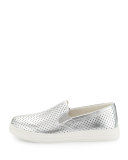 Perforated Metallic Slip-On Sneaker, Silver (Argento)